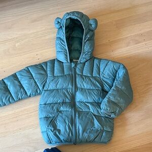 Teal Puffer Jacket with Bear Ears